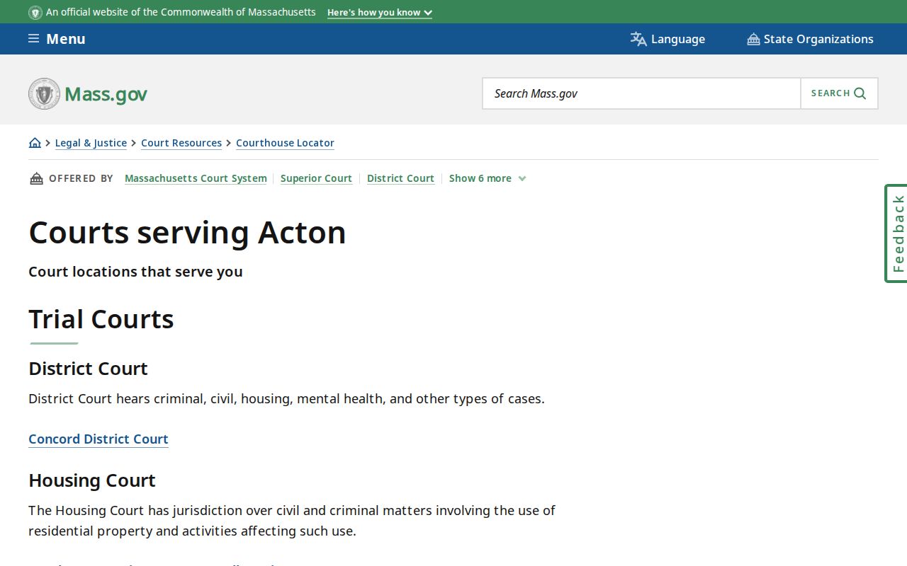 Acton residents directory Massachusetts courts serving Acton