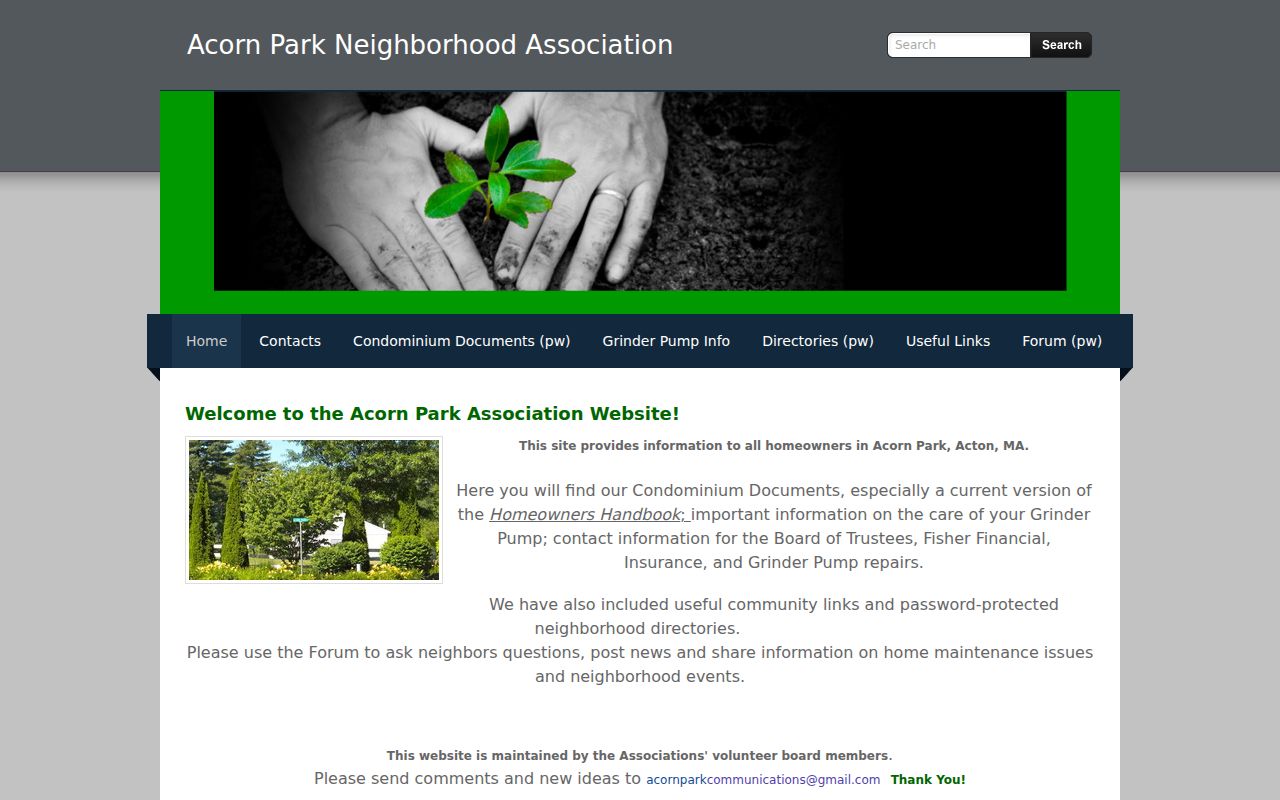 Acton neighbors community association information at Acorn Park