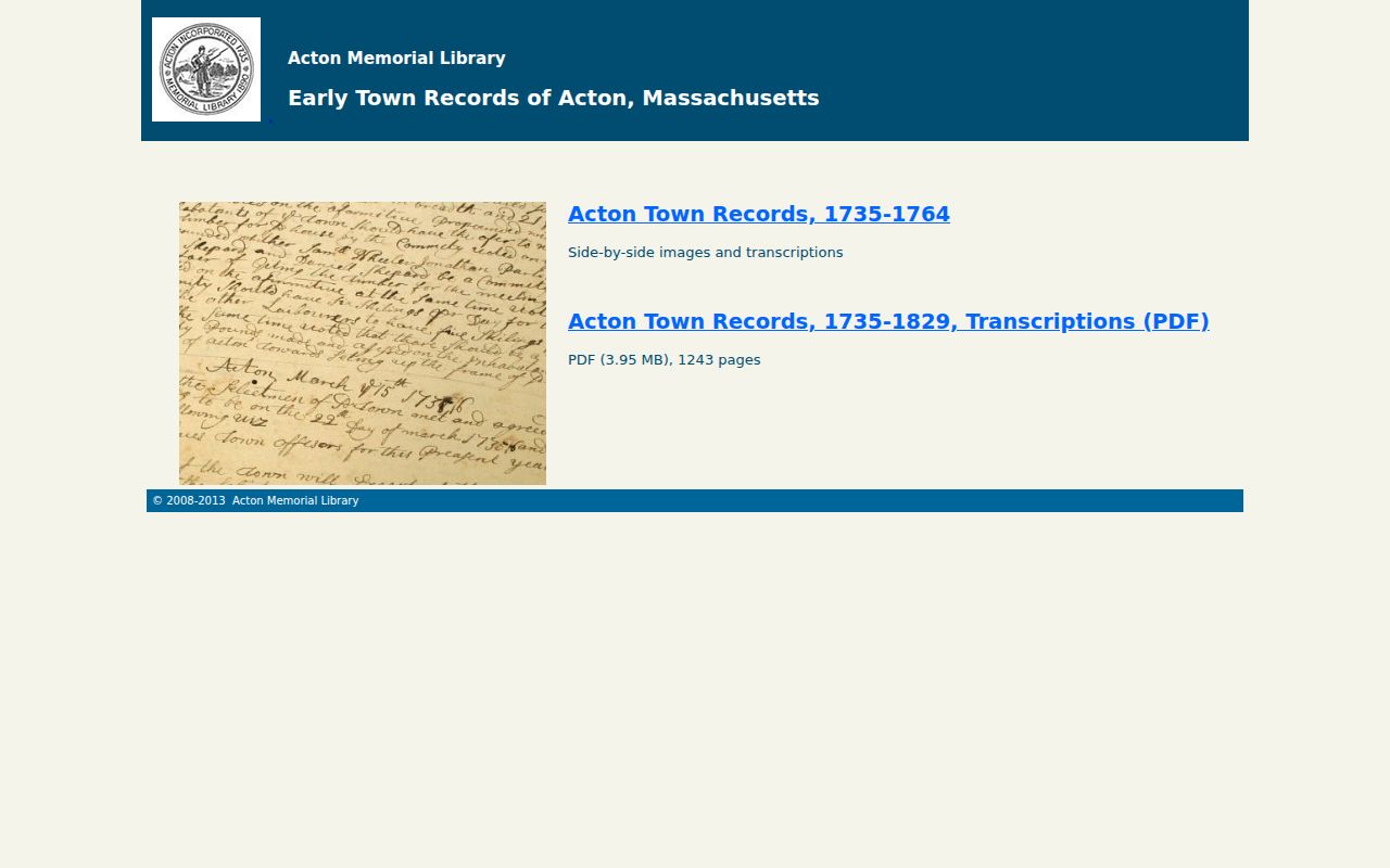 Acton previous residents research in Early Town Records transcription