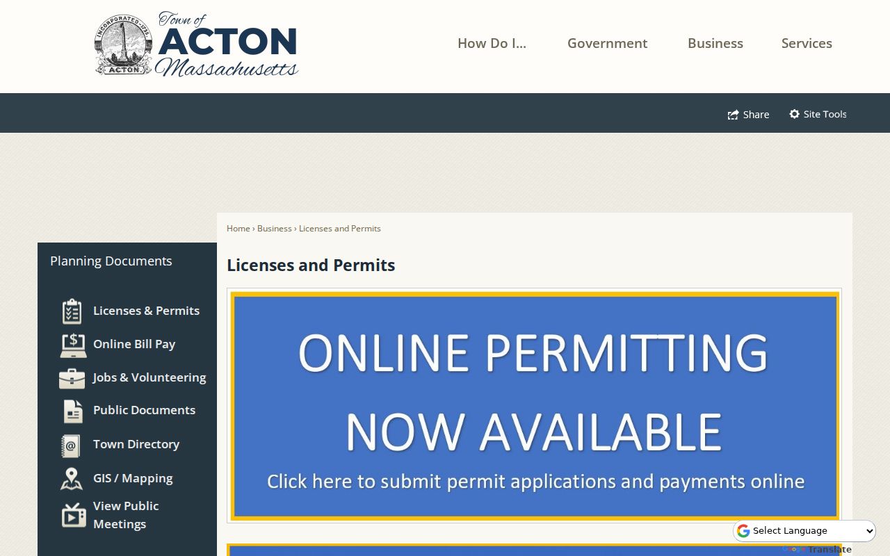 Acton street directory OpenGov permits and address project search